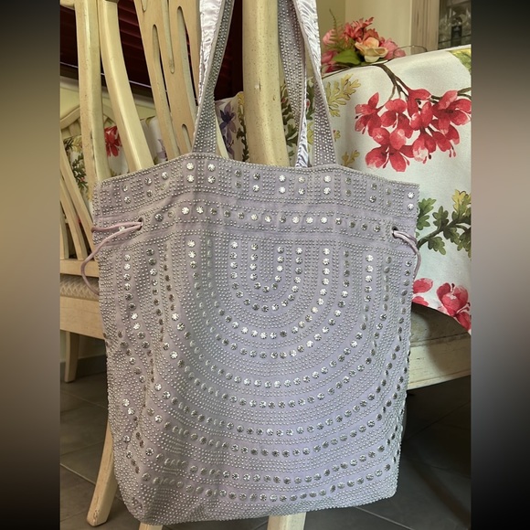 Boho Lavender and bead bucket drawstring shoulder bag - Picture 6 of 14